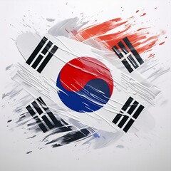 Abstract South Korea flag with paint brush strokes, isolated on a white or transparent background.