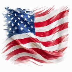 Abstract United States of America flag with paint brush strokes, isolated on a white or transparent background.