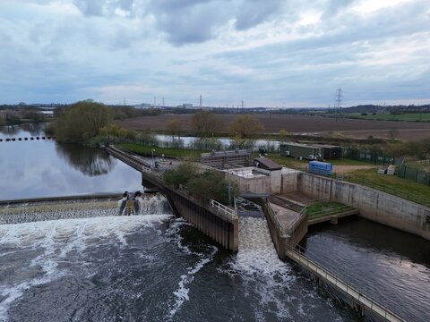 Hydroelectric power plant west Yorkshire UK  drone,aerial ..