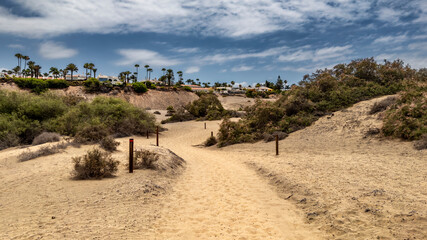 path through dunes landscape on gran canaria