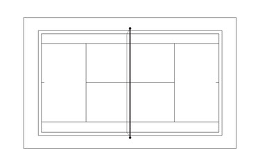 Tennis court Top View, with a black line on the white background, Sports background Vector illustration