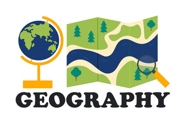 School geography discipline. geography equipment . Vector flat illustration