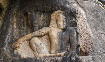 Sculpture of man with horse, Rock Carving, Isurumuniya Buddhist Temple, Sacred World Heritage City, Anuradhapura, Sri Lanka