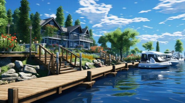 This is a beautiful lakeside home with a private dock and stunning views of the lake and mountains beyond.