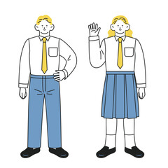 Fototapeta premium ポジティブな表情でポーズをとる制服姿の男女の学生全身セット