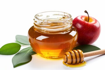 Honey Jar with Apple and Leaves