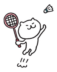 バドミントンをするかわいい猫のキャライラスト