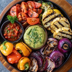 Grilled Vegetable Platter with Salsa and Guacamole Dips