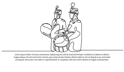 Continuous one line design of drummer band. Minimalist style vector illustration on white background.