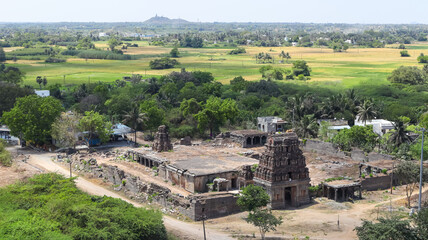 Sri Saleeswarar Temple as seen from the hill, Perumukkal, Tamil Nadu, India.
