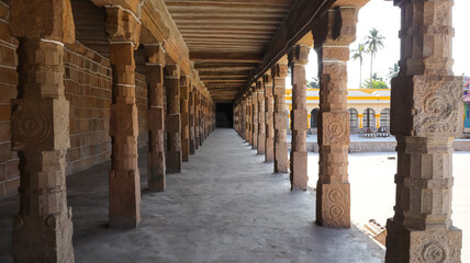 Gopuram With Hindu Deities of Arulmigu Kampahareswar Temple, Thirubhuvanam, Tamilnadu, India.