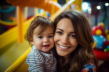 Cute children in playground playroom territory having fun playful childish mood made by Generative AI