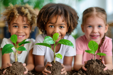 Students Learning About Environmental Conservation in a Classroom Celebrating Earth Day with In-depth Education on Sustainability, Nature Preservation, and Green Practices