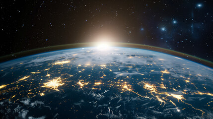 Obraz premium Beautiful Earth in space, the sun appears from behind the planet