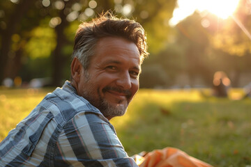 Obraz premium Generative AI picture of delightful picnic nature park bbq family friends couple together