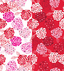Seamless pattern of  Valentine's Rose with Red and White Backgorund- Valentine's day vector illustration 