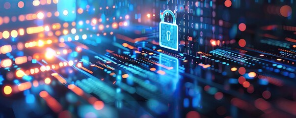 Digital fortress, holographic encryption keys, cyber defense, hightech environment