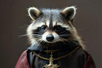 AI generated photo image of raccoon wearing clothes like clergyman