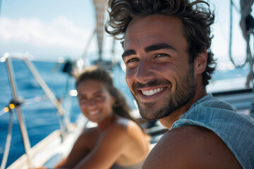 Luxury boat yacht shop cruise liner traveling through sea ocean teal water, Generative AI