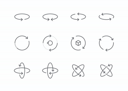 3d rotate arrow icon set. editable stroke vector illustration