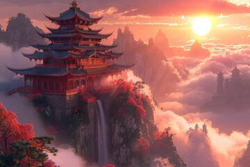 The pavilions and towers on the mountaintop