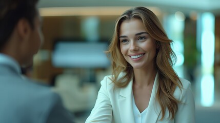 Businesswoman Shaking Hands in Office