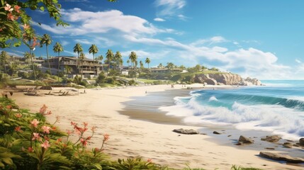 Obraz premium Amazing view of a tropical beach with white sand, palm trees and blue ocean.