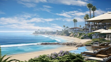 Fototapeta premium Amazing view of the beach from a luxury house with an infinity pool.