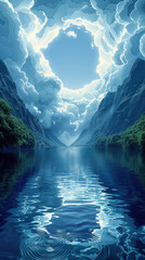 Alaska Glacier and Icebergs at Sunrise Sunset Paper Cut Phone Wallpaper Background Illustration