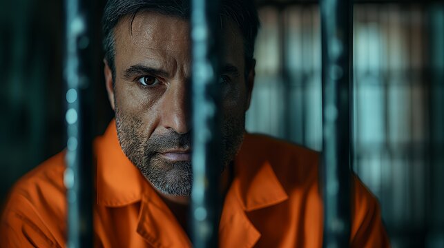Prisoner Behind Bars in Cell