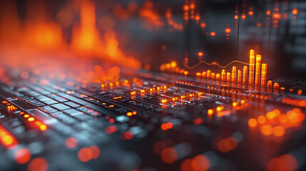 Digital red background with black data lines for a technology concept