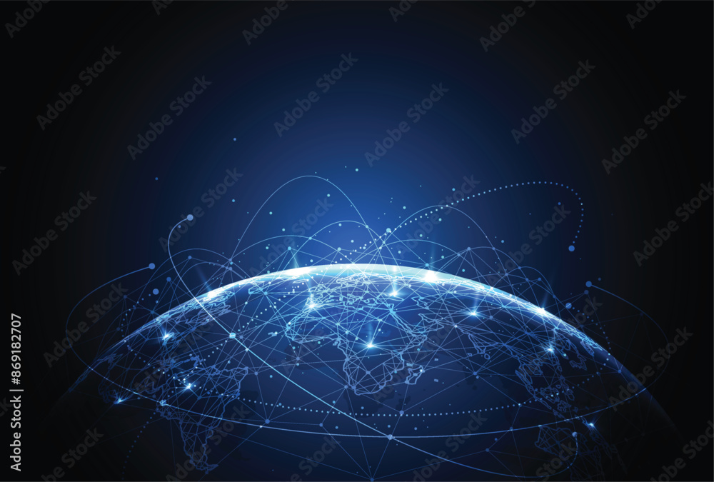 Poster global network connection. world map point and line composition concept of global business. vector i