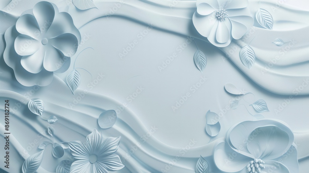 Poster A minimalist design featuring geometric floral patterns in light blue tones, perfect for modern design and architectural studios. Generative AI