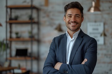 Smiling Businessman in Modern Office