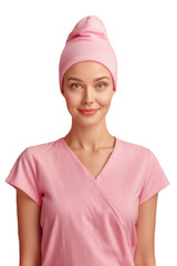 Cancer Patient Support Clipart, Woman in Pink, Awareness Symbol, Healthcare, Hope and Strength, Transparent Background.