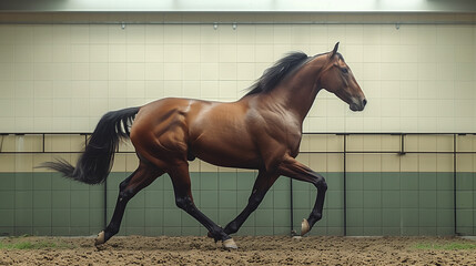 Thoroughbred horse running in training at the equestrian training field