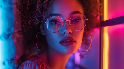 Fototapeta premium Neon Portrait of Stylish Woman