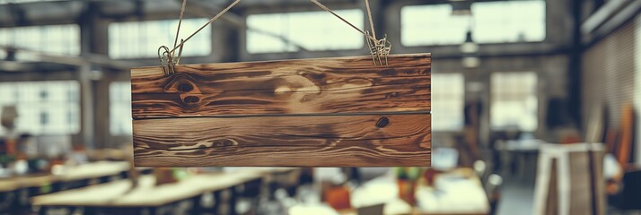 Empty Wooden Sign in Industrial Workshop