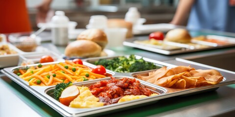 Obraz premium Close-up of a Tray of Food in a School Cafeteria