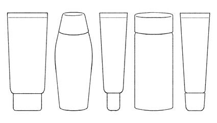 化粧品のボトルとチューブの線画イラスト