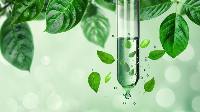 Test Tube with Green Leaves in Laboratory