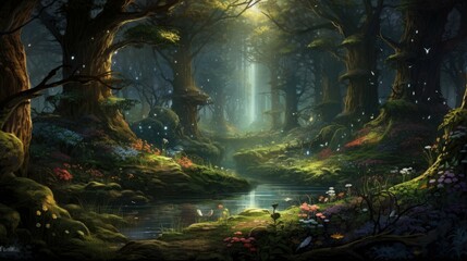 The Enchanted Forest  A beautiful and enchanting forest with a crystal clear river running through it.