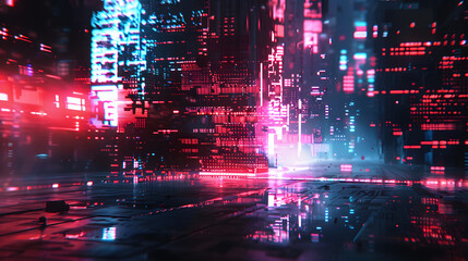 Fototapeta premium Digital Glitch Background with Vibrant, Distorted Lines and Fragmented Pixels in Neon Colors
