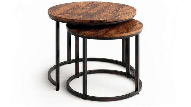Nesting End Tables isolate on white background: Multiple tables nest together, providing flexible surface space for varied living room setups.
