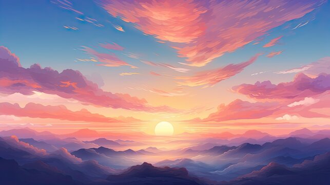 A beautiful landscape image of a mountain range at sunset.