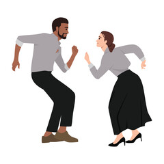 Young couple dancing swing. Couple doing classic dance. Flat vector illustration isolated on white background