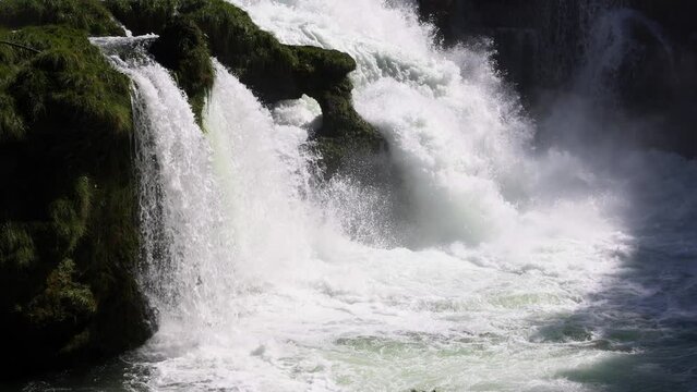 The majestic Traunfall cascades at the River Traun in Roitham, Austria