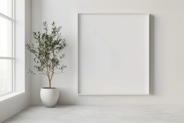 Minimalist Interior Design with Blank Frame and Olive Tree