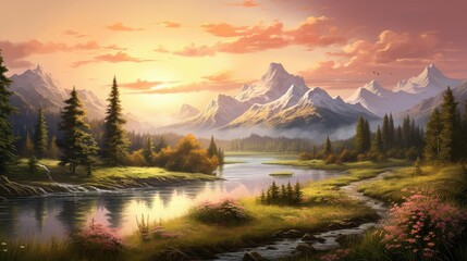 Fototapeta premium The image is a beautiful landscape painting.