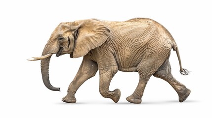 Fototapeta premium A high-quality illustration of a walking elephant on a white background. The minimalistic design showcases the majestic animal's beauty and power. 